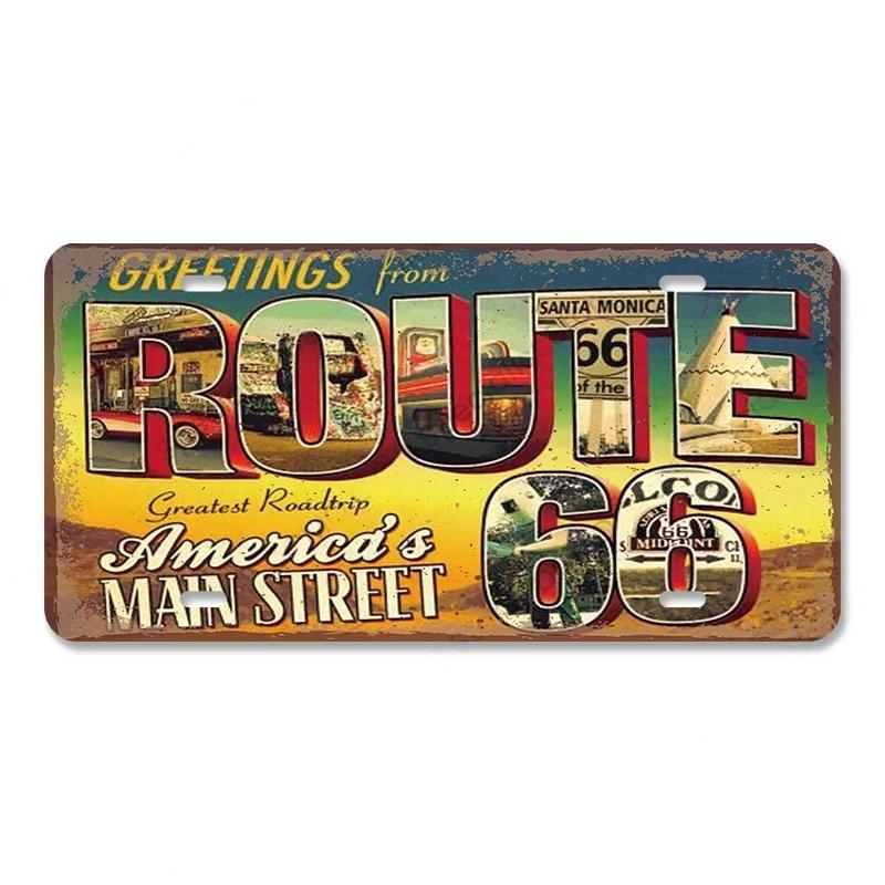 Vintage Metal Tin Signs Decor Route 66 License Plate Motorcycle Car Metal Posters Wall Decor for Garage Bar Pub Moto Club