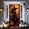 2D Halloween Gothic Witch Door Cover, Witch with Pumpkins Party Backgroun