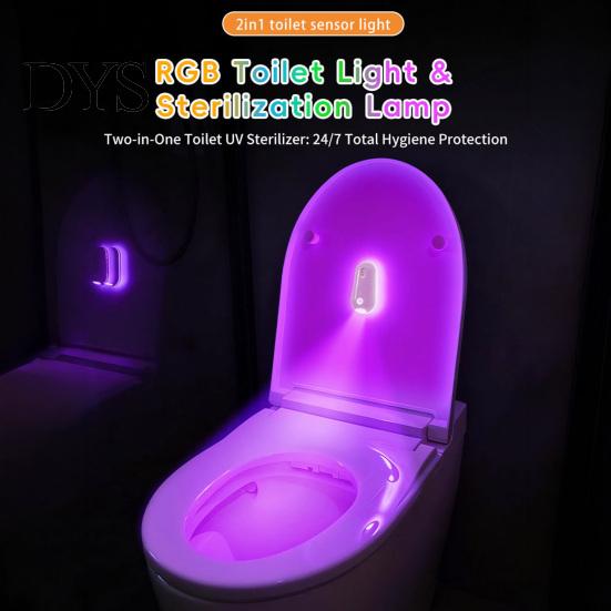 Toilet Cleaning Light Sterilizing with Auto Sensor UV Germicidal for Multi-color Bathroom Bowl Multi-Color Night Hands-Free Installation Lamp Upright