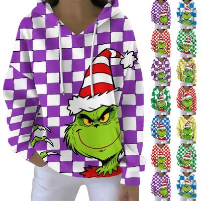 Damen Locker Und Bequemes Kordelzug V-Ausschnitt Langarm Weihnachts-Print Sweatshirt