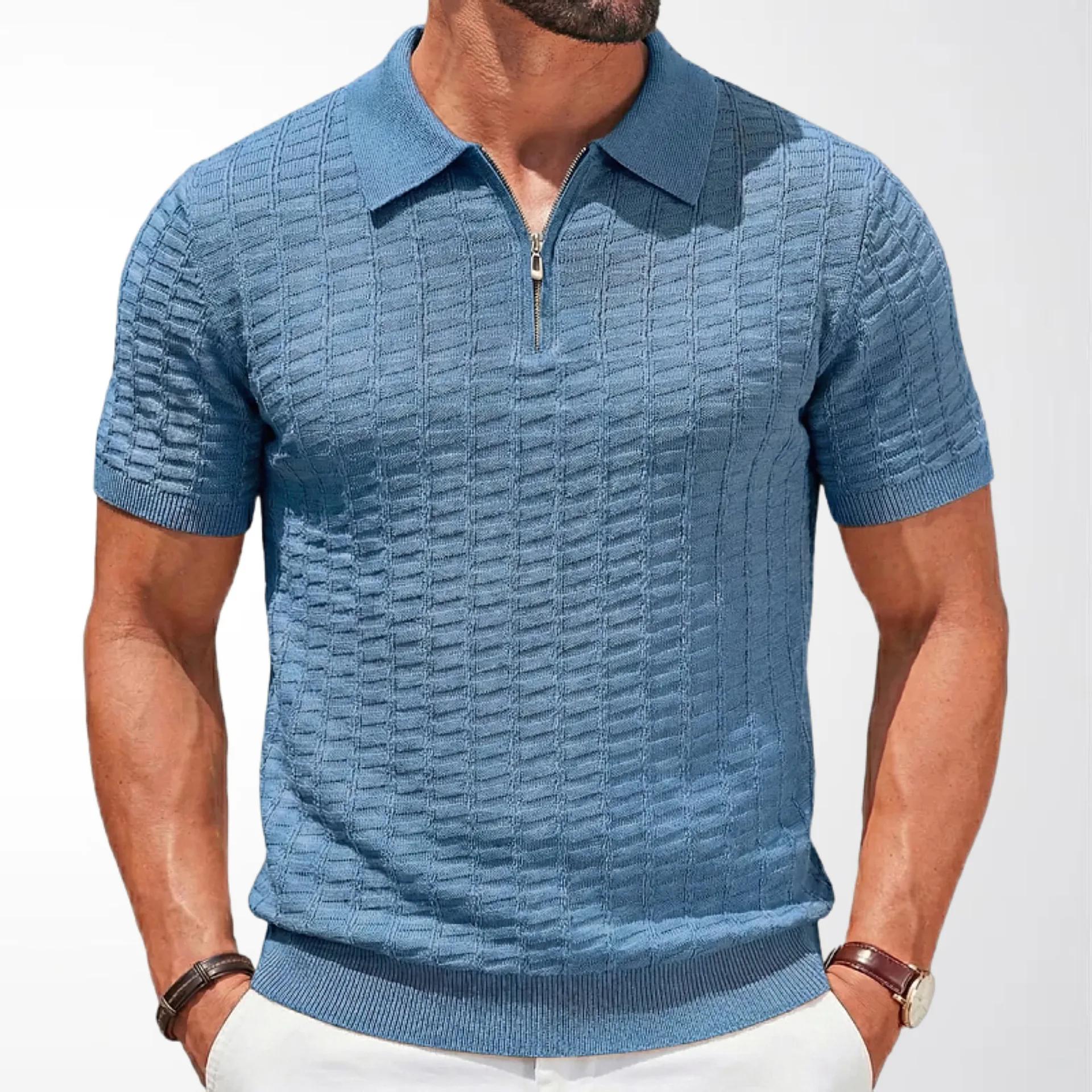 

Summer Men s Knitted Polo Shirts Solid Color Short Sleeve Business Casual Tees Male Streetwear Soft Breathable Golf Tops XL синій
