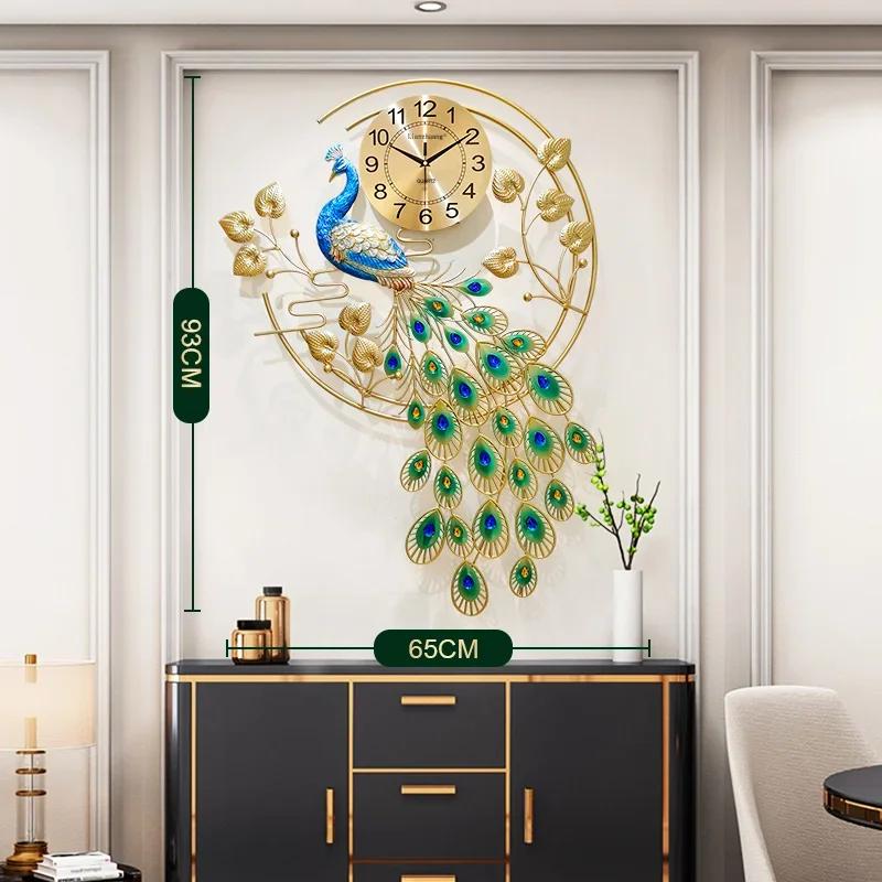 SM Interior Big Clock Wall Peacock Metal Wall Art Aesthetic Silent Clock Wall Fashion Nordic Restaurant Wanduhr Ornaments Home