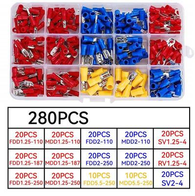 140/280Pcs Insulated Cable Connectors Spade Crimp Terminal Connector Kit with Wire Stripper Copper Contact Crimp Termination