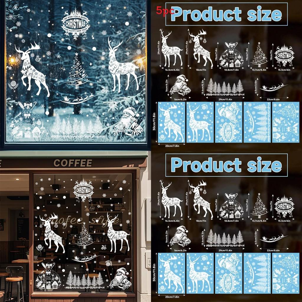 Christmas Window Clings Pvc Snowflakes And Reindeer Party Decorations Pack Of Five