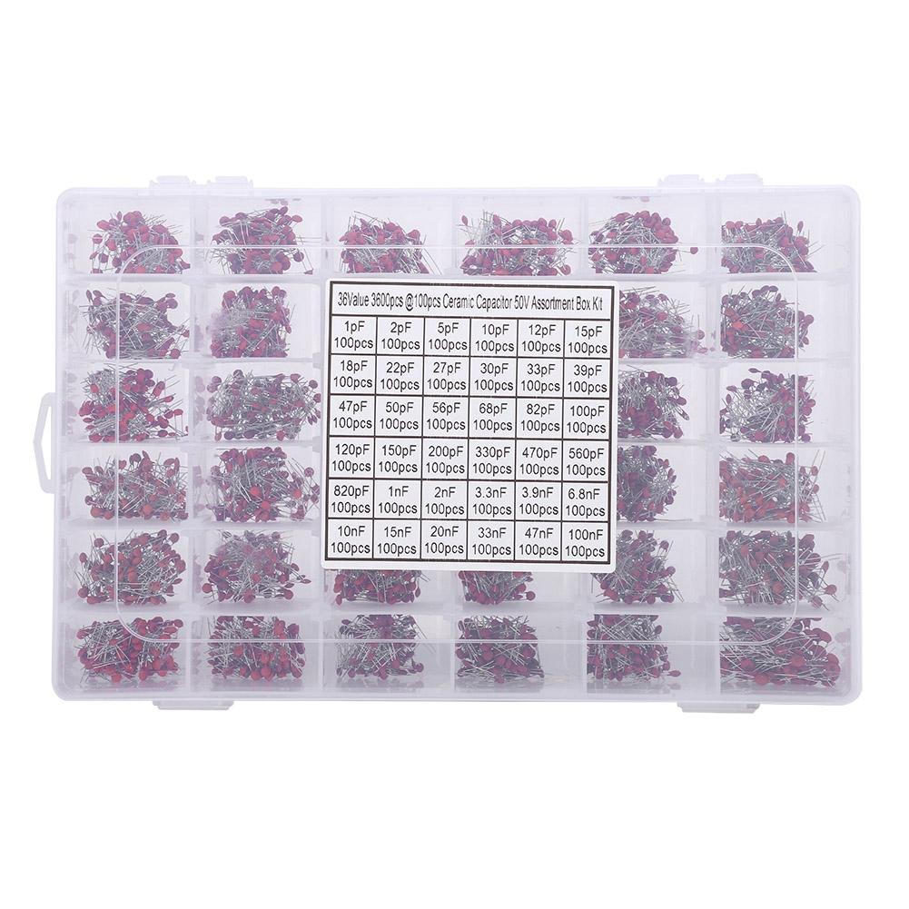 3600Pcs Ceramic Capacitor 36 Specification InLine 1pF100nF 50V Classification Box Kit
