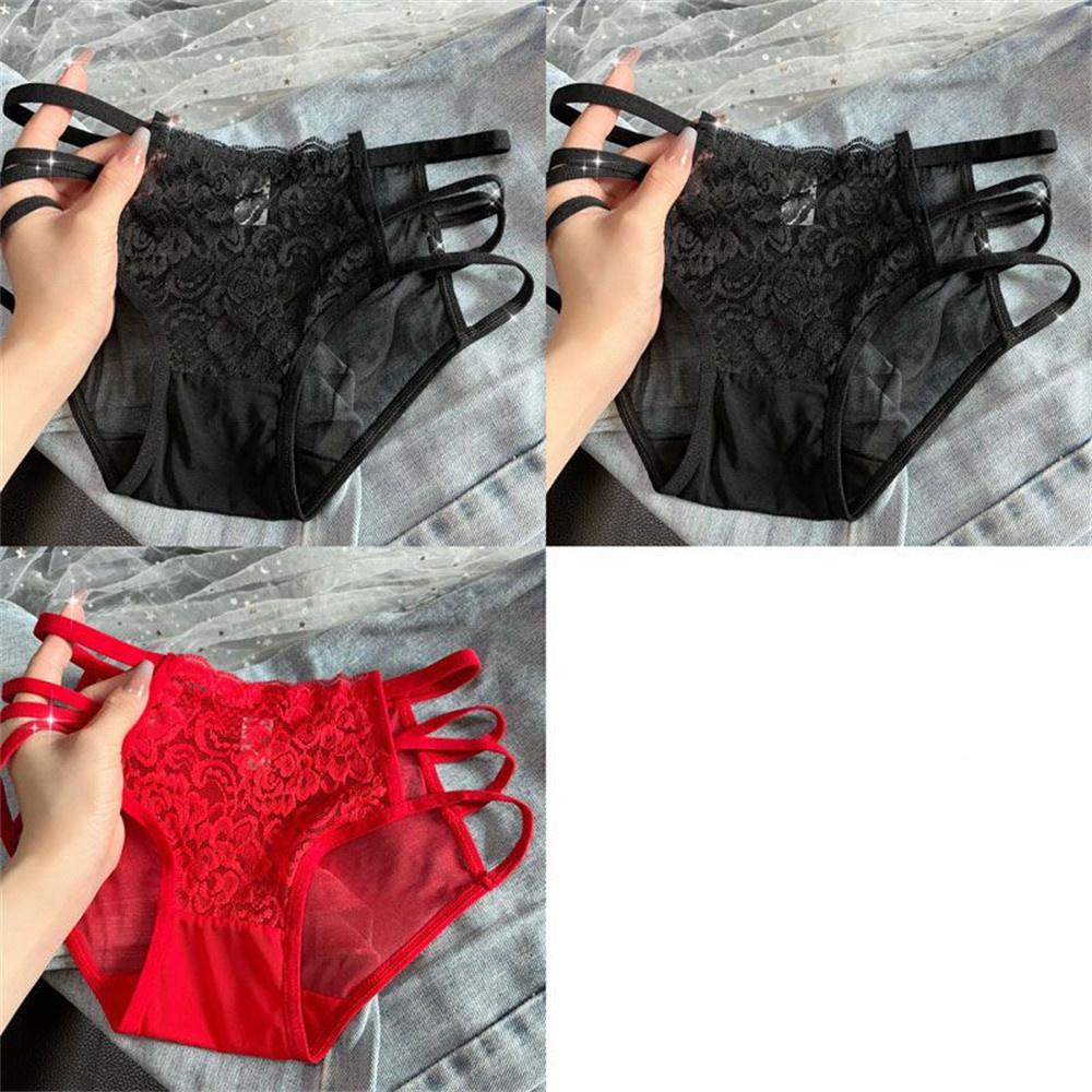 3pcs/Lots Lace Panties for Women Transparent Mesh Hip Male Briefs Low Rise Hollow Out Breathable Underwear Plus Size