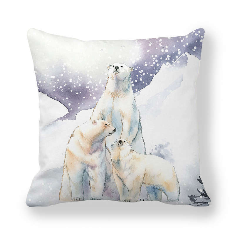 Icy And Snowy Animal Patterns Digital Printing Short Plush Pillow Covers For Car Sofa Office Cushion Cover Home Goods