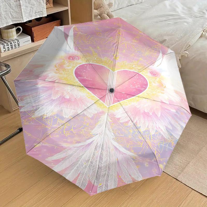 1pc Heart Wings Automatic Open/Close Umbrella Compact Folding Umbrella with 8-Rib Shaft for Women/Men, Elegant Birthday1146S