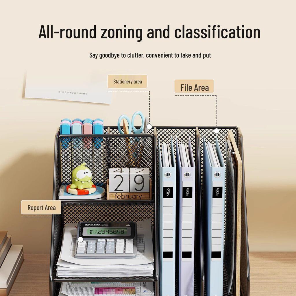 Desk File Holder & Organizer: Large Capacity Storage Rack for Folders, Books, and A4 Papers