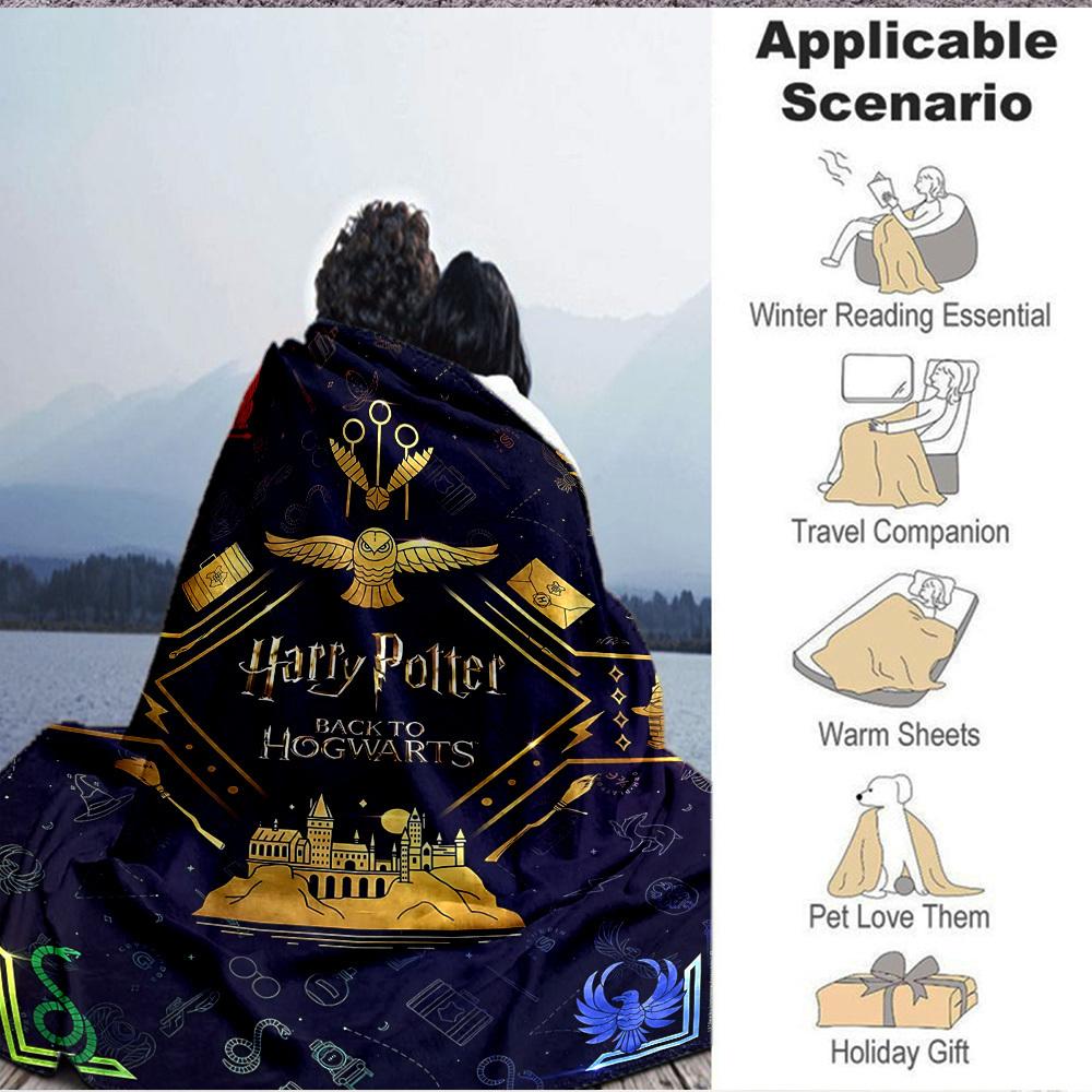 1pc Harry Potter Flannel Throw Blanket - HD Printed Lightweight Soft Warm All-Season Blanket for Sofa, Bed, Travel, Camping 047