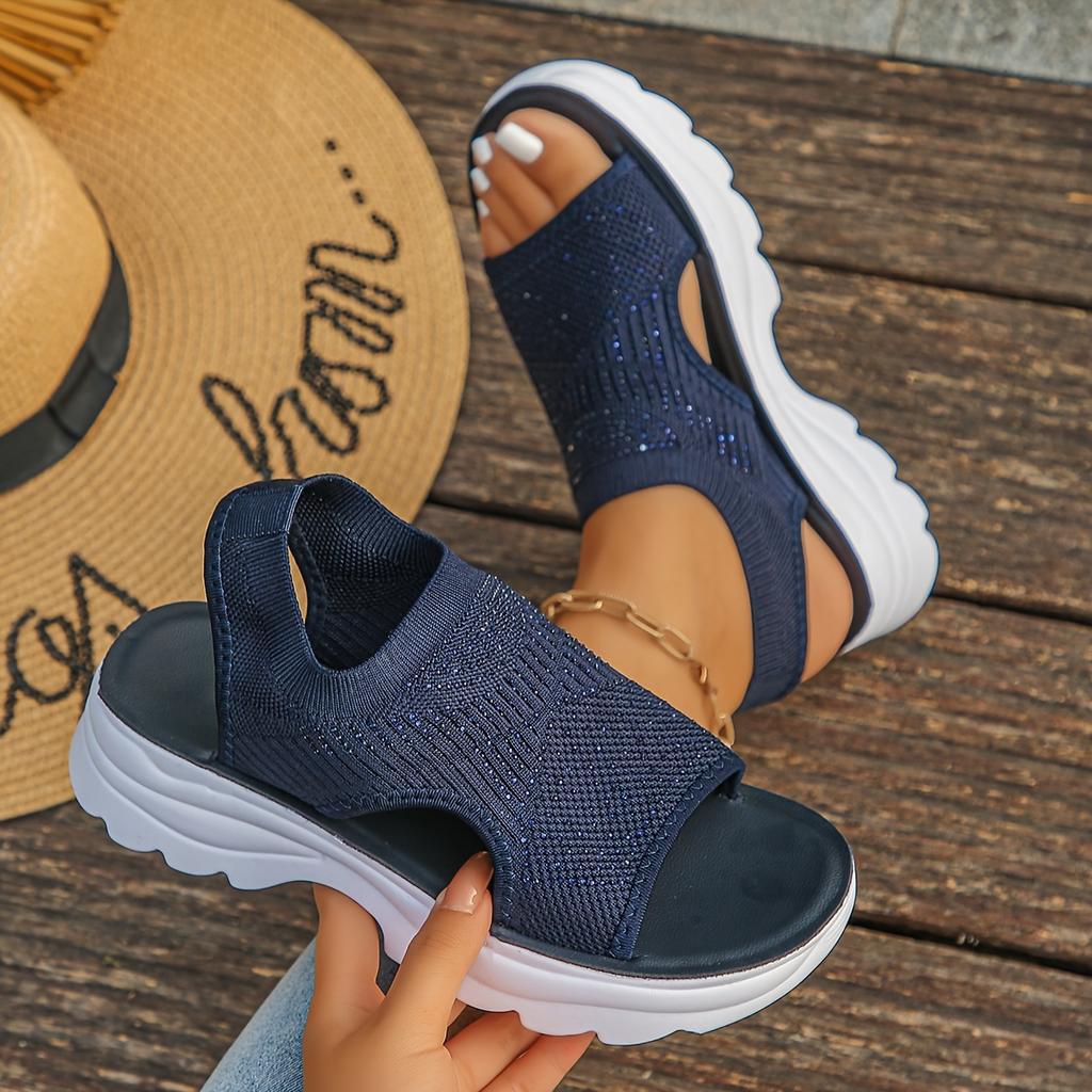 Women's Comfortable Split-Toe Sandals - Casual Fabric Upper with Rubber Sole and Medium Thick Heel