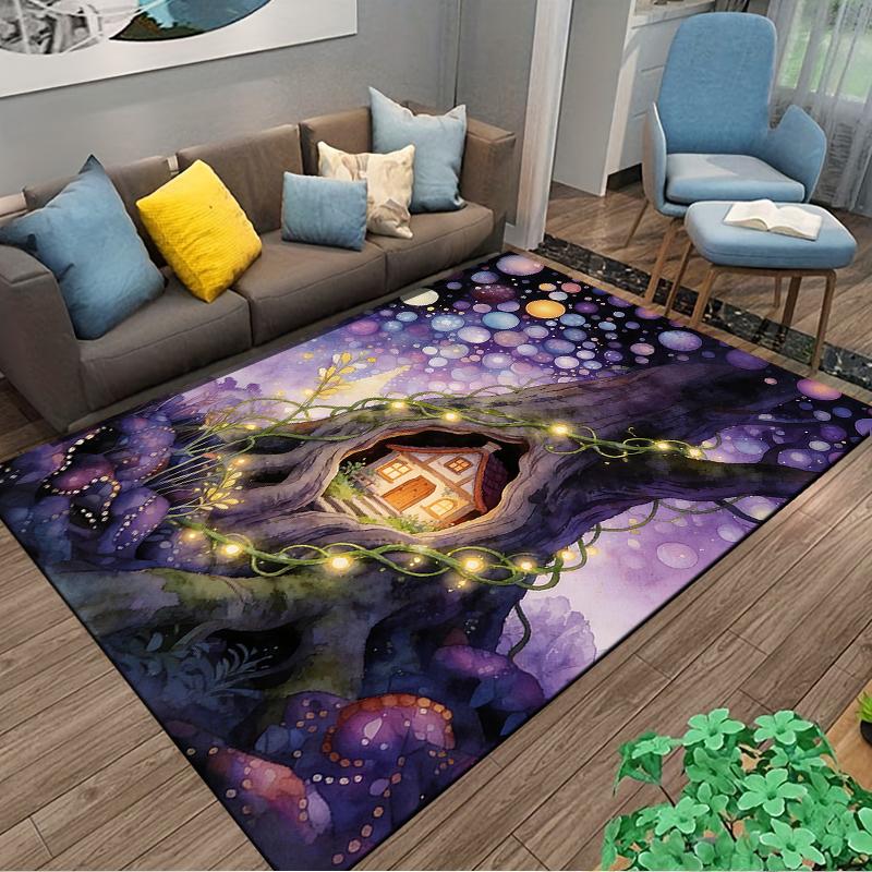 Fairy Tale-Inspired Treehouse Carpet with Glowing Light Design Suitable for use as an anti-slip for living room bedroom sofas