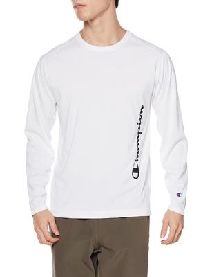 Champion Langarm Rundhals Größen UV Geruch Script Großes Herren-T-Shirt, C3-WS402, Schnelltrocknend, Schutz, Strapazierfähig, Logo, Weiß,