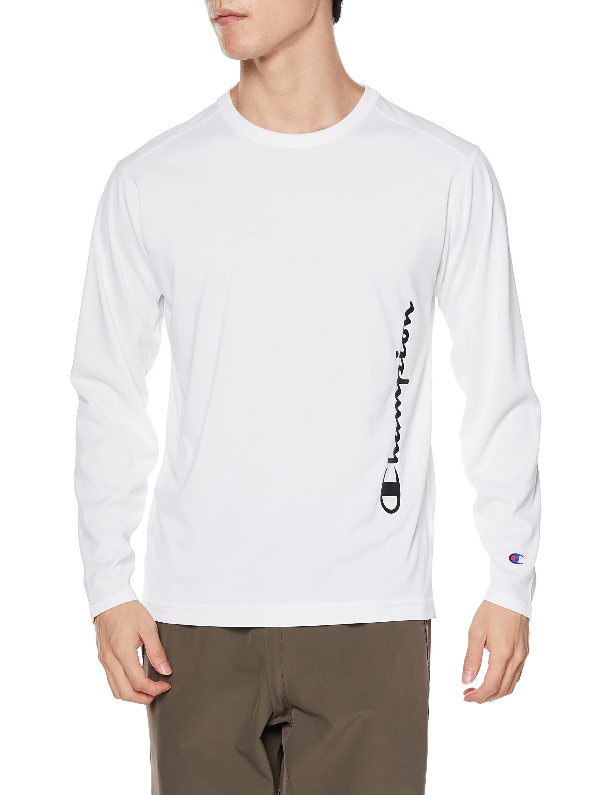 

Champion Long Sleeve Crew Neck Sizes UV Odor Script Large Men s T-Shirt, C3-WS402, Quick-Drying, Protection, Resistant, Logo, White, белый