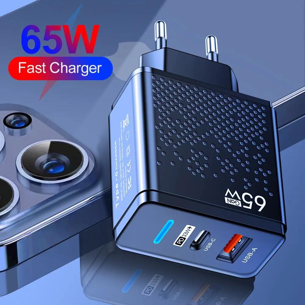 65W nabíječka GaN EU KR AU Plug adaptér Laptop Rychlé nabíjení pro iPhone USB Typ C Rychlá nabíječka Mobilní telefon USB nabíječka