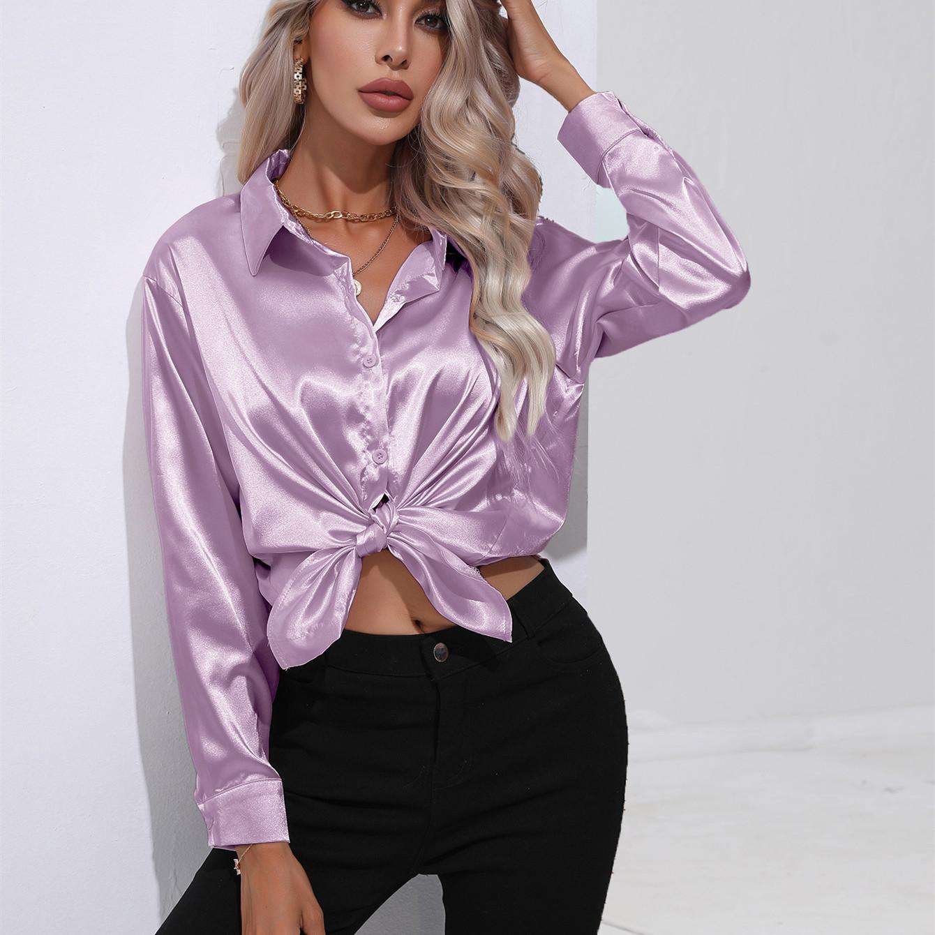 

GMXIA Женские модные повседневные однотонные блузки и рубашки-поло с длинным рукавом с принтом XXL фиолетовый