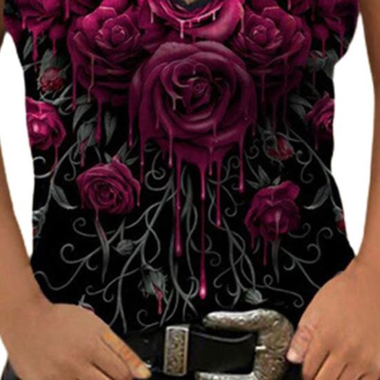 Letní košilka s růžovým potiskem dámská tenká vesta bez rukávů s výstřihem do V