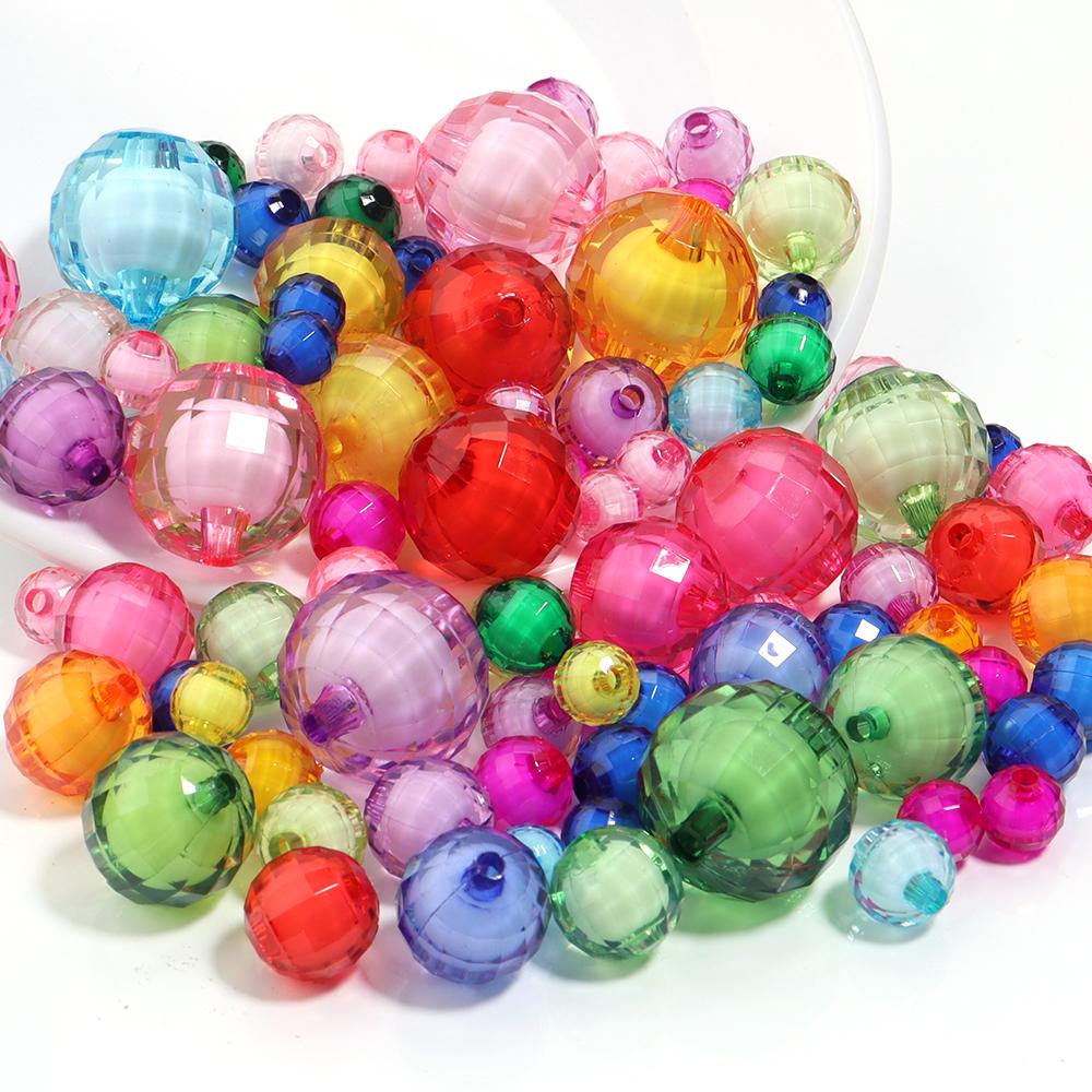 20-100pcs 8/10/12/14/16/18/20mm Faceted Acrylic Beads Mixed Color Round Loose Beads For Jewelry Making DIY Bracelets Necklace