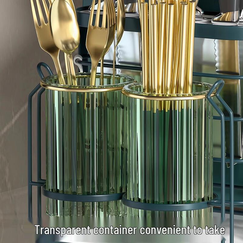 Dark Green Kitchen Utensil Storage Rack