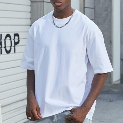 Summer High-quality Men's Cotton Heavyweight T-shirt Wholesale Black and White Solid Color Pure Cotton Short Sleeved Trendy Men's T-shirt