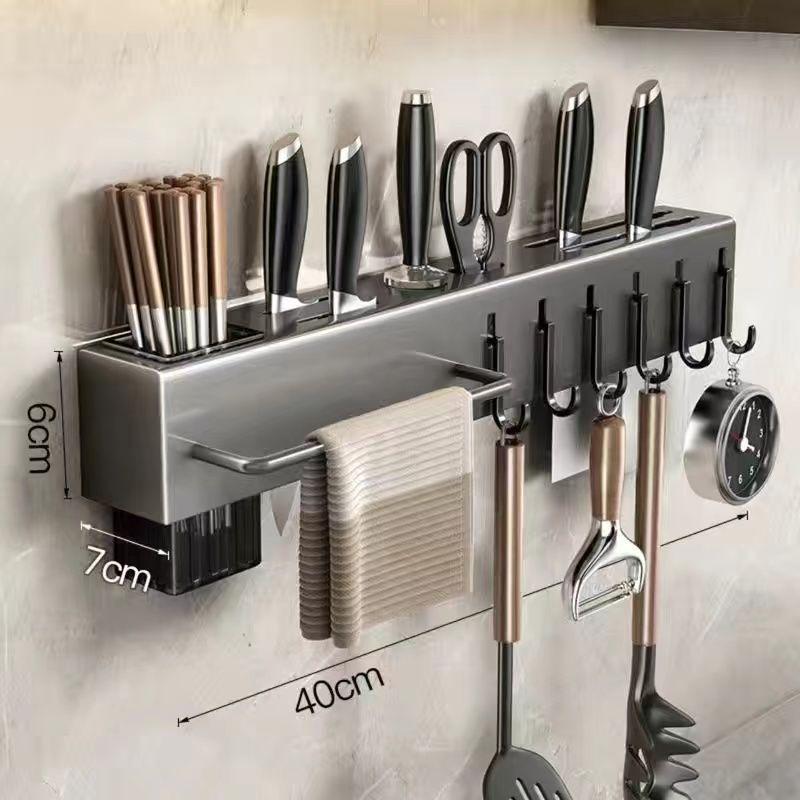 Wall-Mounted Multifunctional Knife Holder and Kitchen Shelf