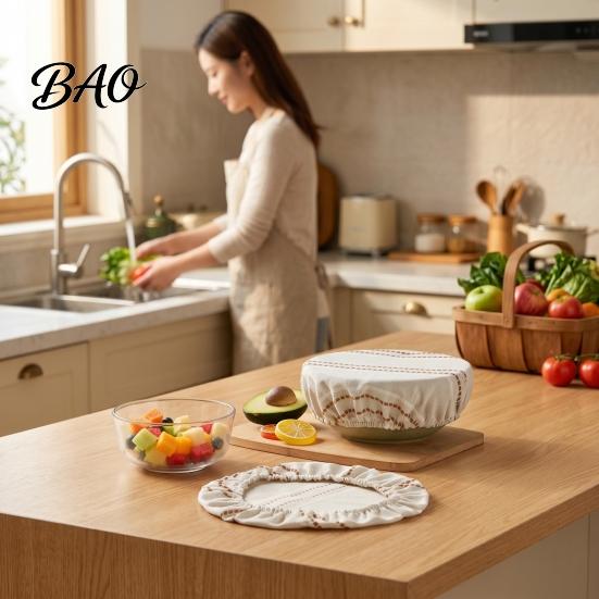 Breathable Fabric Covers for Fermented Dough Sourdough Jars Covers, Reusable Elastic Linen Bowl Retro Striped Eco Friendly Food Storage Wraps