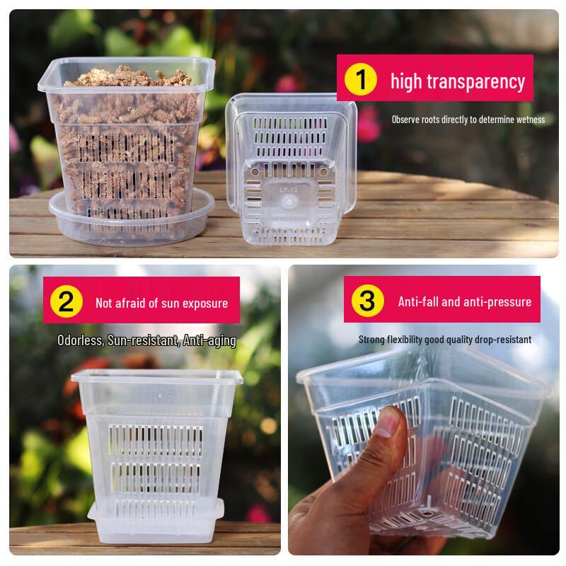 Transparent Square Resin Root Control Pot for Orchids (Aoyama J51)