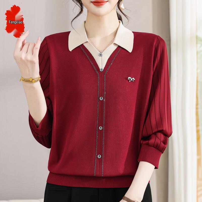 Women's Stylish Long-Sleeve Knitted Collared T-Shirt