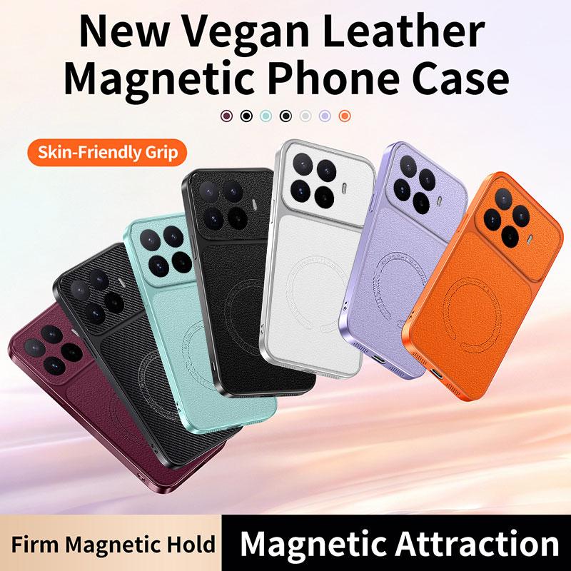 PU Leather Magnetic Wireless Charging Case For Magsafe Xiaomi Poco C75 C85X C81 M7 Plus M8 X8 X7 F5 F6 F7 F8 F9 Pro Max Ultra
