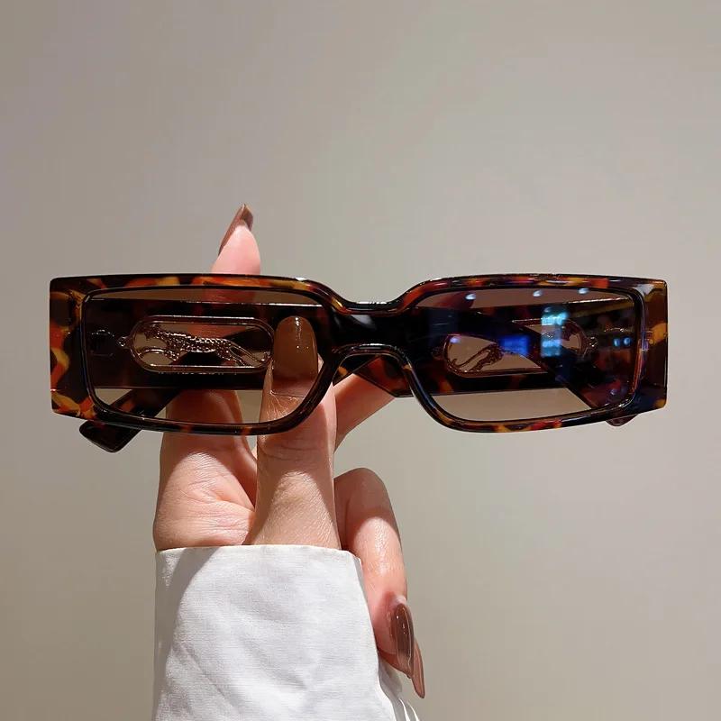 

Новый Дизайнерский Бренд Люксовые Солнцезащитные Очки Прямоугольной Формы с Маленькой Оправой для Женщин и Мужчин Винтажные Солнцезащитные Очки Популярные Панк Леопардовые Оттенки УФ400