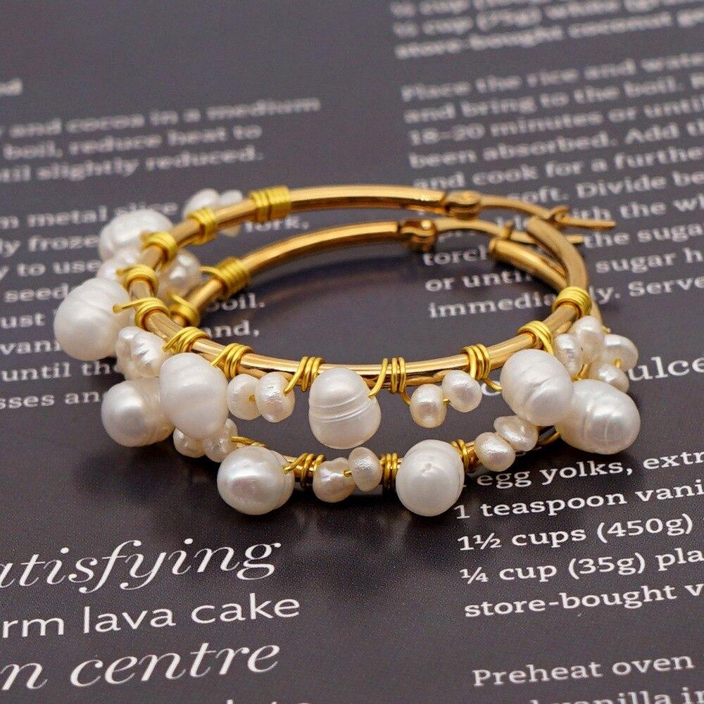Gold Plated Hoop Earrings For Women Jewelry  Bohemian Fashion Pearls Ear Ring Freshwater Pearl Earring Wholesale