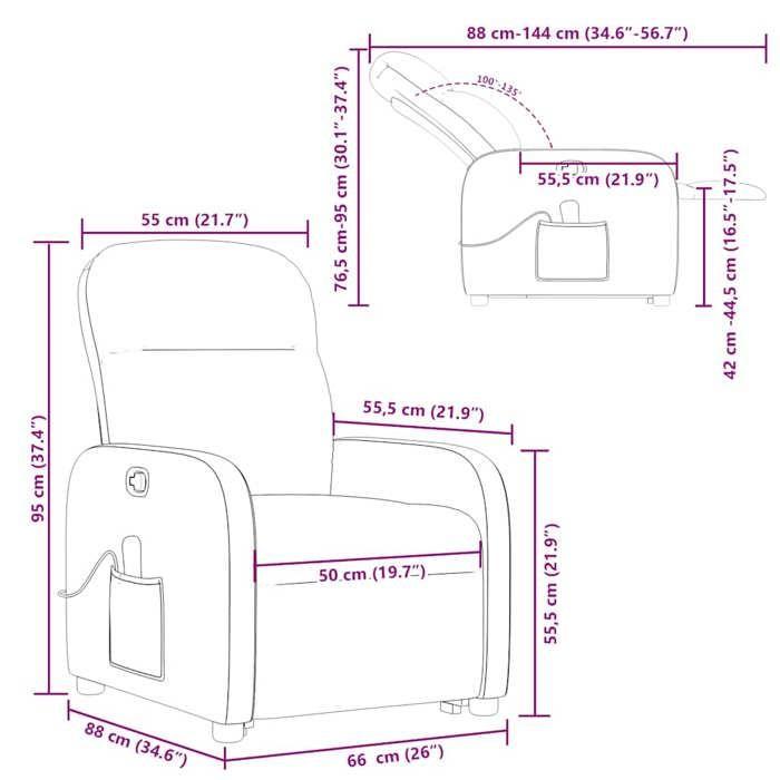 VidaXL Fauteuil de massage inclinable Gris clair Tissu, fauteuil inclinable élévateur, fauteuil inclinable pour personnes 3302982