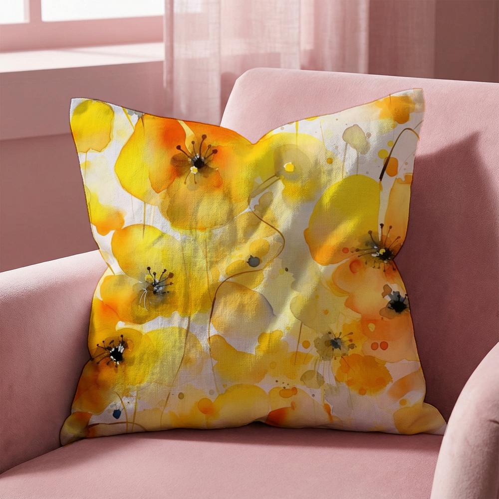 Saffron Color Floral Cushion Cover Multi-Scene Pillow Cover for Home & Car - Reversible, Soft & Durable for Daily Use