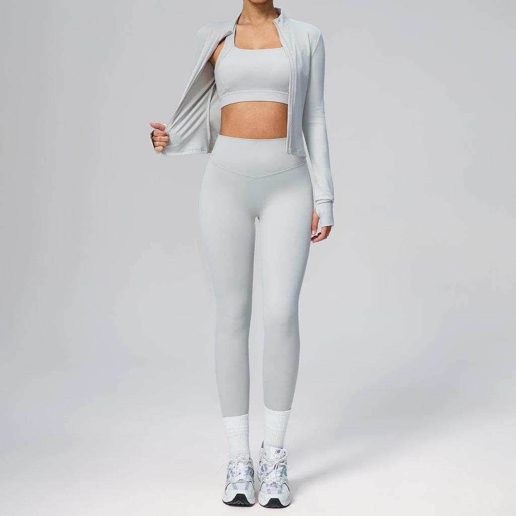 Women's Quick-Dry Breathable Three-Piece Cardigan Yoga Sportswear Suit