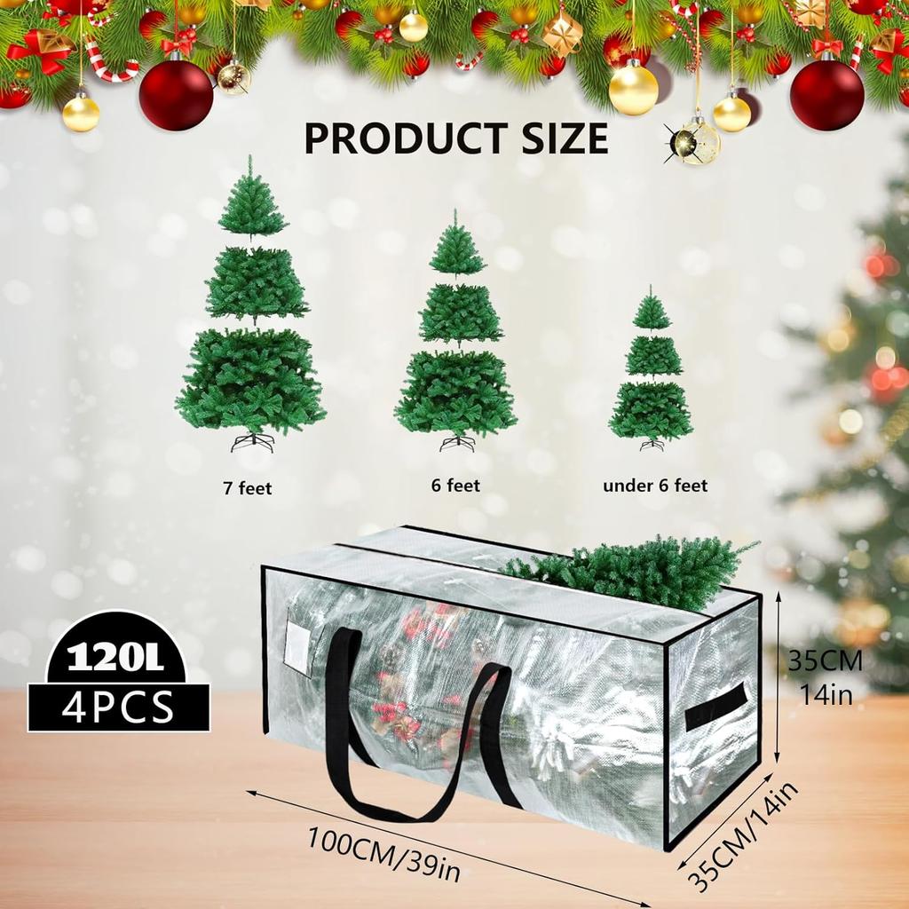 4 Pack 120L Moving Bags, Heavy Duty Moving Totes, Clear Waterproof Storage Bag with Zips