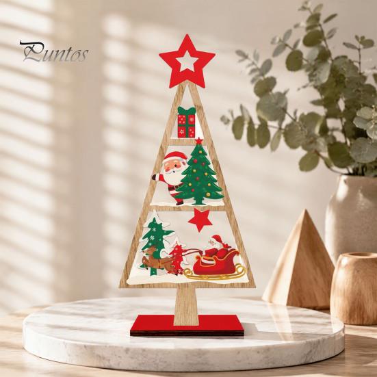 Wooden Christmas Party Decor Tree Tabletop Sign, Rustic Gingerbread Snowman Gnome Desktop Ornament with Star Gift for Family Topper, Vintage
