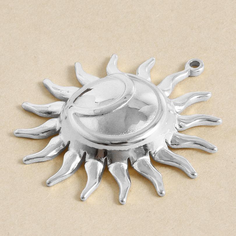 6pcs Steel Color Assorted Pendant Filligree Moon Sun Doji Charm Stainless Steel Charms For Jewelry Making Bracelets DIY Keychain