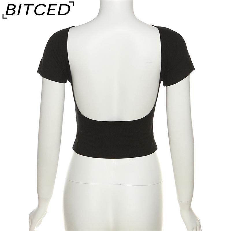 BITCED Wiosna/Lato Damski Modny T-Shirt w Jednolitym Kolorze, Dopasowany, z Dekoltem O, Zmysłowy, z Odkrytymi Plecami