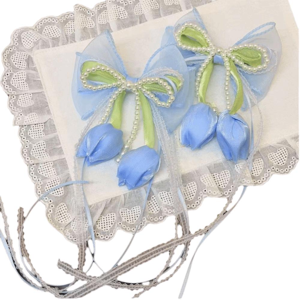 Chiffon Bowknot Chiffon Tulip Hair Clips Floral Pearl Floral Hair Clips Pastel Sweet Flower Bow Hairpin Girl Hair Accessories
