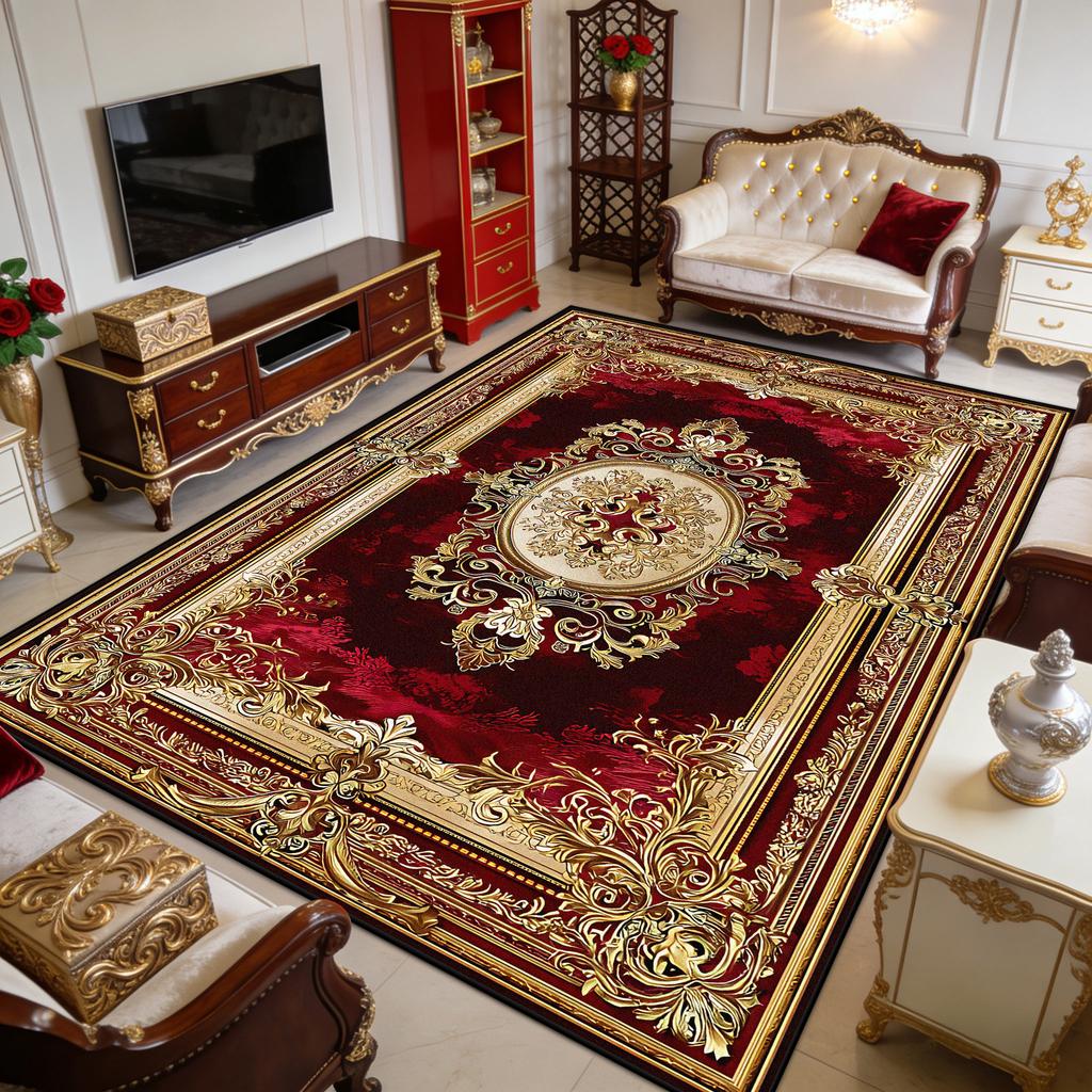 Red European Luxury Fluffy Carpet for Living Room Decoration Bedroom Outdoor Easy Clean Rug Non-slip Short Velvet Sofa Floor Mat