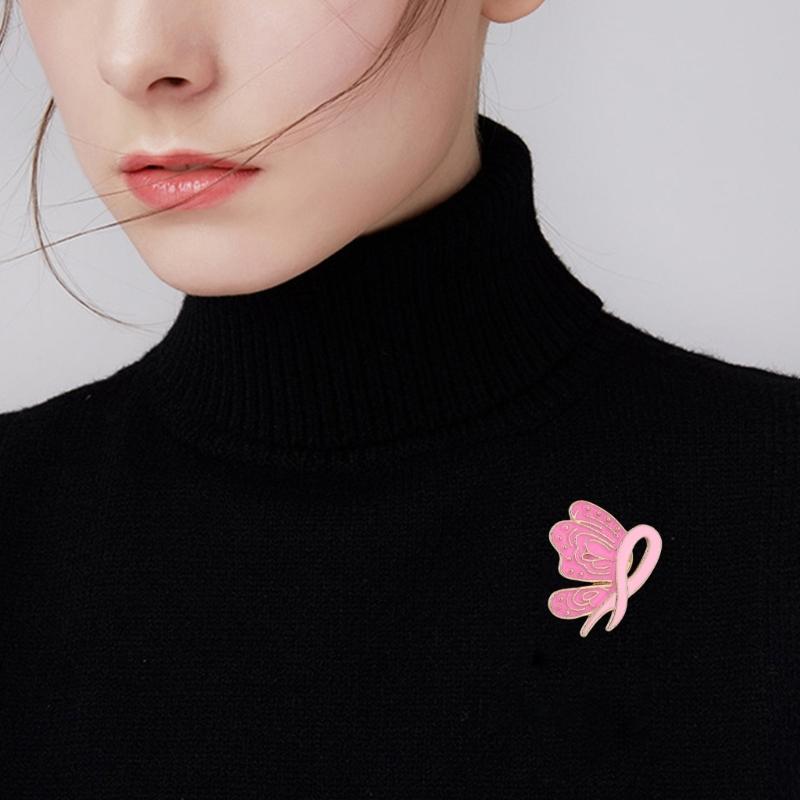 10Pcs Cancer Awareness Ribbon Brooch Pins For Women Butterfly Shape Decorative Lapel Pin For Clothing Embellishments