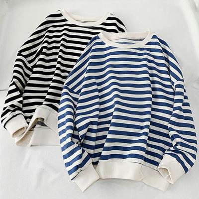 Harajuku Vintage Listrado Patchwork Moletom Oversized Casual Hoodies Mulheres O-pescoço Algodão Pullovers fino y2k Tops Streetwear