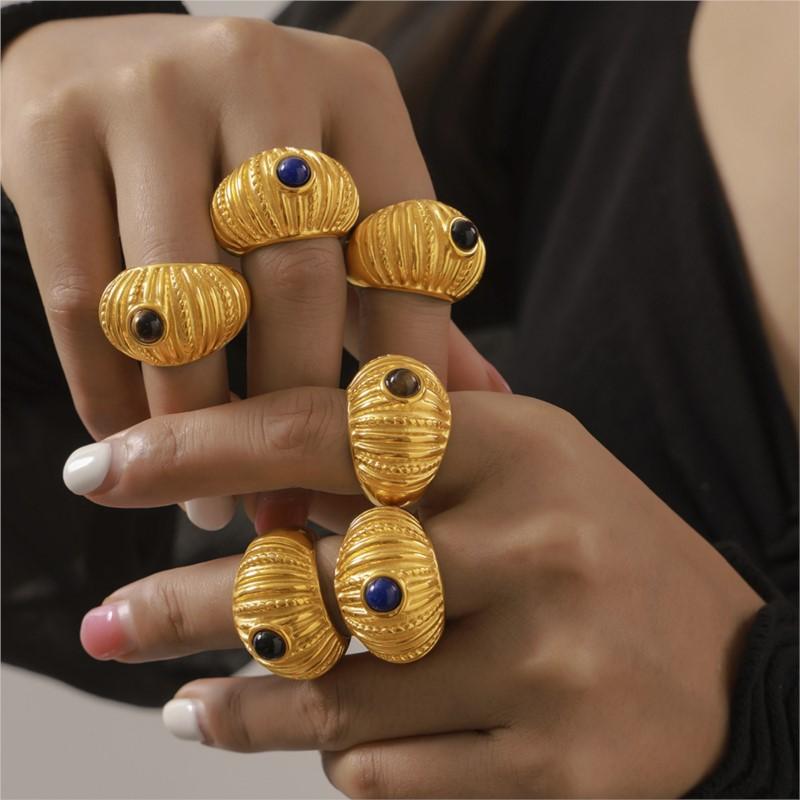 316L Stainless Steel Rings For Women 18K Gold Plated Waterproof Women's Chunky Ring Goth Golden Open Ring Luxury Woman Zircon