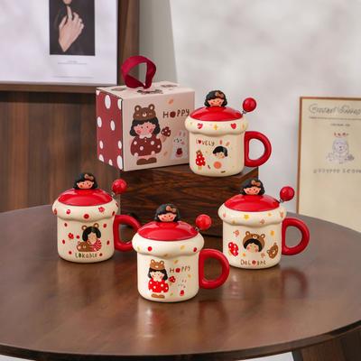 Mushroom Girl Series Ceramic Cup Gift Water Cup Mug Mug With Lid Souvenir Christmas Couple Water Cup