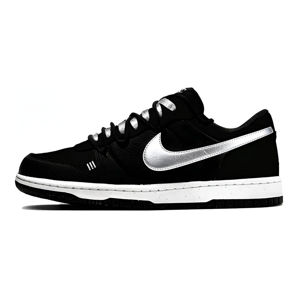 Nike Big 'Silver Toe' Abrasion Resistant Low Top Skateboard Shoes Men's Black White 355152-016(Team1274-Silvertoe)