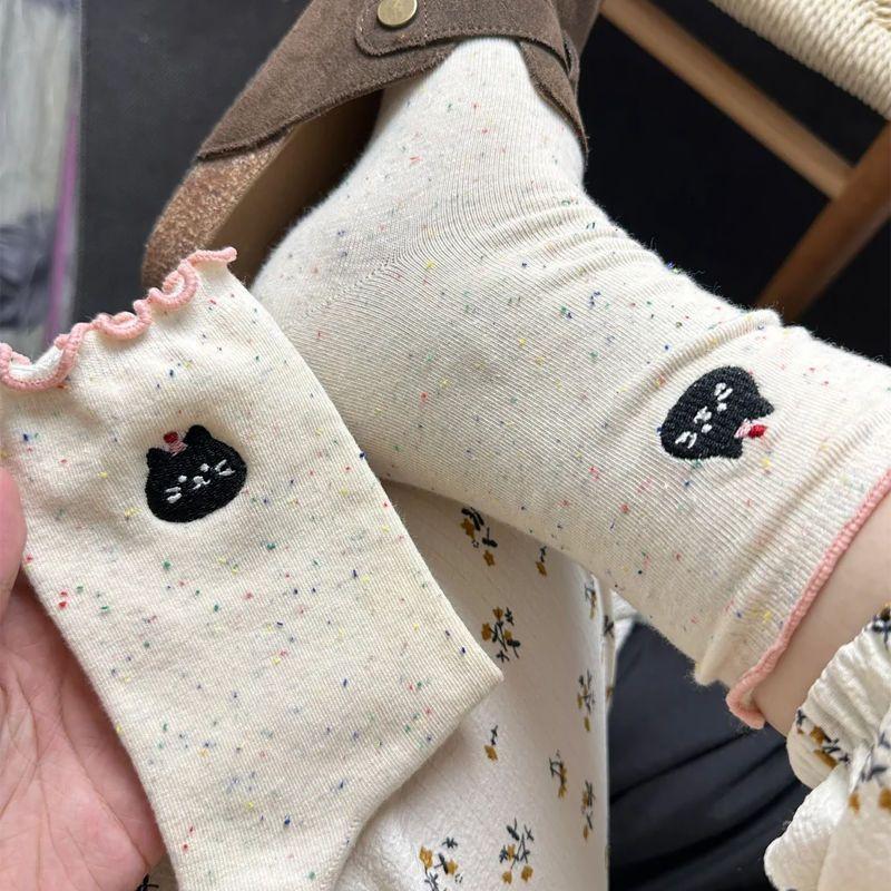 10 Pairs Socks Women's Mid-tube Socks Fungus Edge Autumn Cute Cartoon Ideas Sand Versatile Lace Bow Stockings