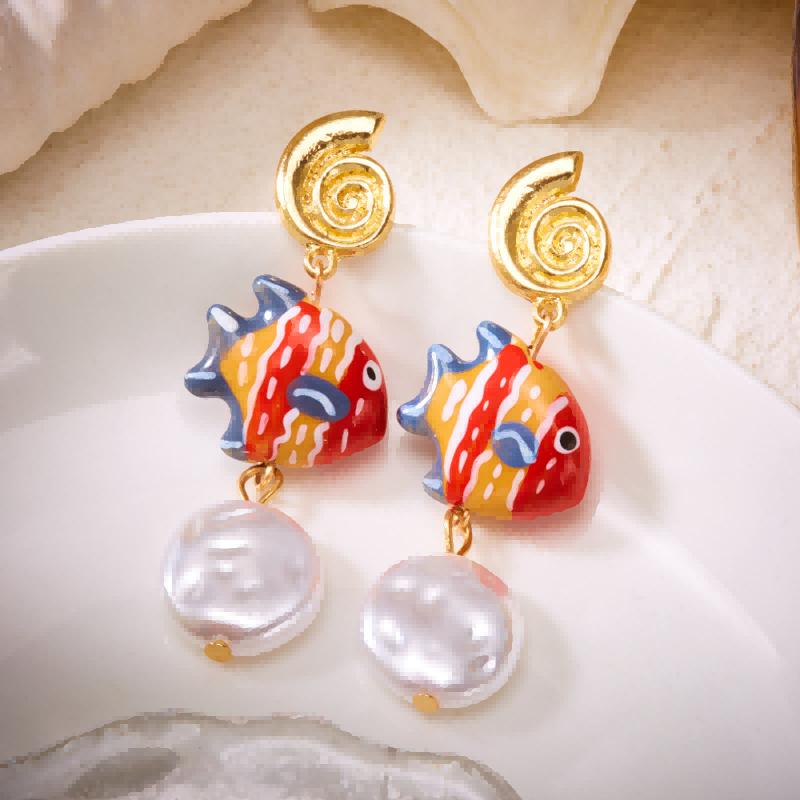 Boho Starfish & Tropical Fish Drop Earrings for Women - Summer Beach Jewelry