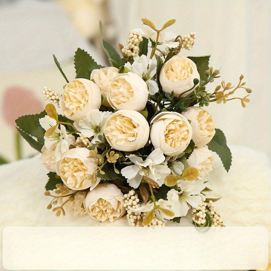 1Pc Simulation 5-pronged Golden Rose Bouquet for Outdoor Courtyard Patio Garden Wedding Decoration Home Decoration