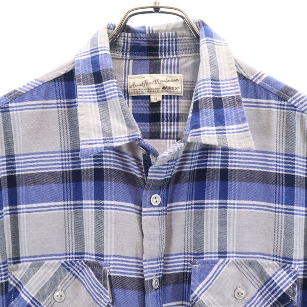 AVIREX Check Long Sleeve Flannel Shirt XL Gray Back Chain Stitch Men's Used