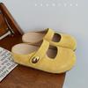 Cowhide Inner Height Increase 5cm Bag Head Slippers Women's Small Golden Bean Big Round Head Single Shoes Half Slippers